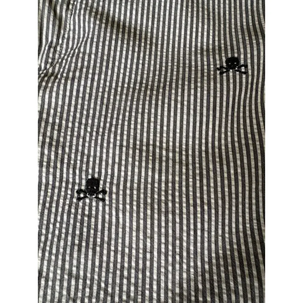 Ralph Lauren Rugby Y2K Skull‑Embroidered Grey Seersucker Shorts 9” — Men’s Sz 34